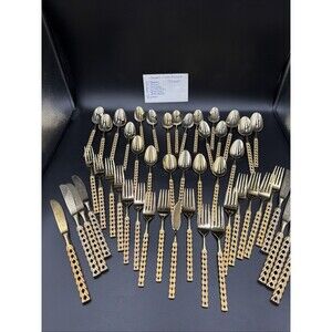 Orleans Gold Silver Stainless “Ficelle” Flatware Stainless 48 Piece. Japan.  GUC